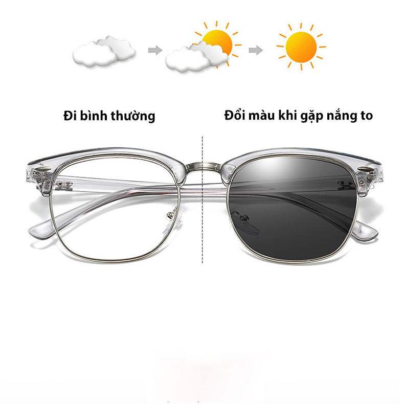 Kính Mắt Chống Cận Thị Chống Ánh Sáng Xanh Đổi Màu Bảo Vệ Mắt Tròng Kính Không Độ Khung Vuông Phù Hợp Nam Và Nữ - AK097 - Aoron