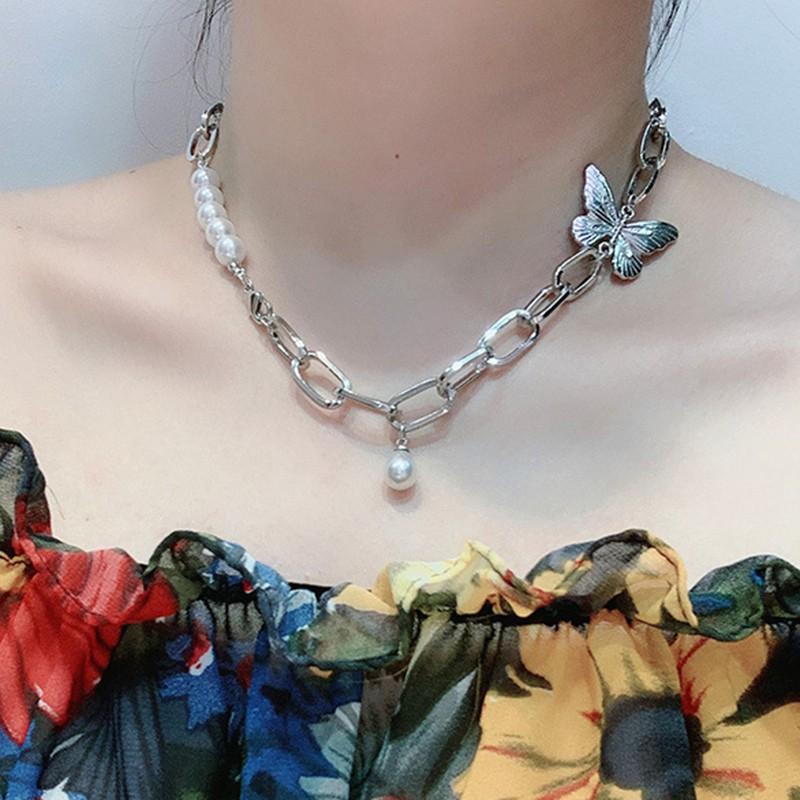 Vòng cổ Kim Loại Hình Bướm Đính Ngọc Trai Nhân Tạo Thời Trang