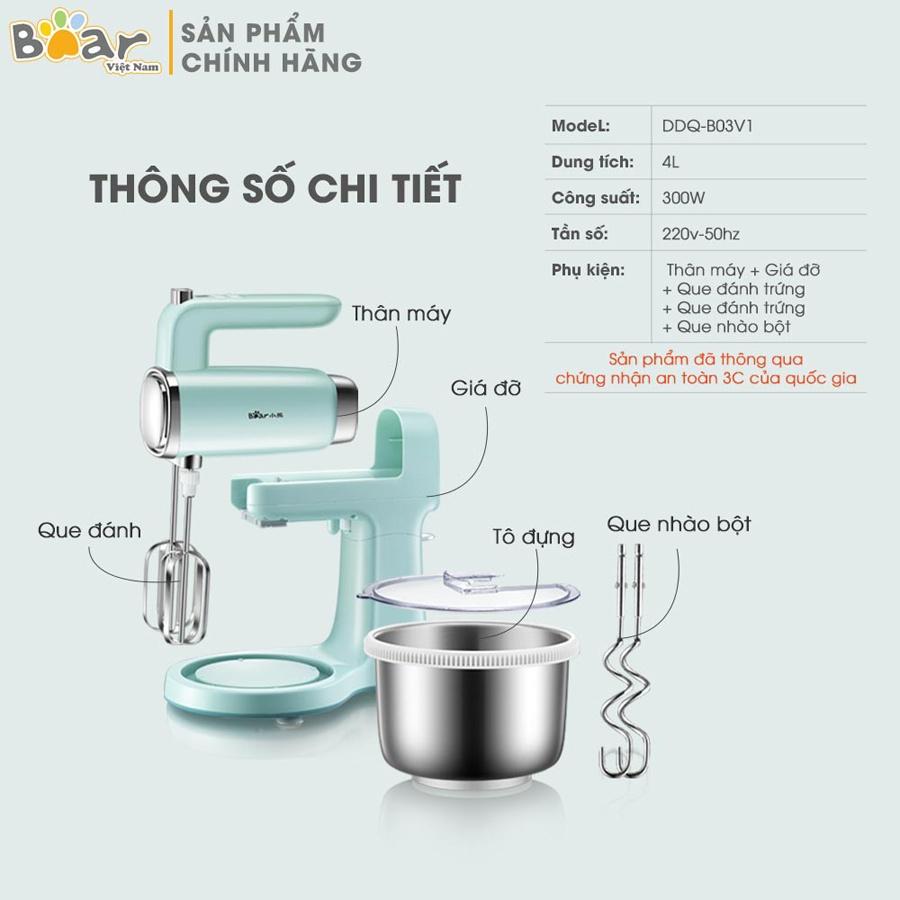 Máy đánh trứng trộn bột để bàn Bear, dung tích 4L 300W, thiết kế 2 in 1, Anh Lam Store - Hàng nhập khẩu