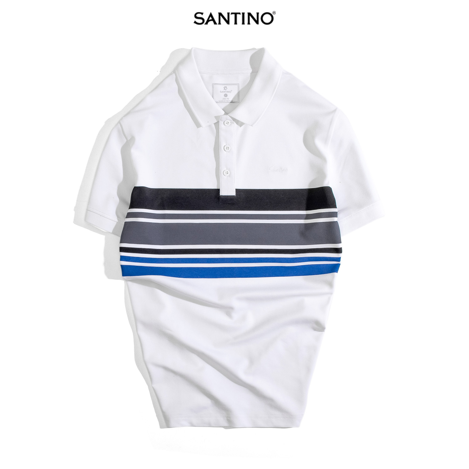 Áo Polo nam SANTINO, phối ngực lịch lãm, Cotton Cá Sấu, kháng khuẩn chống nhăn - E013