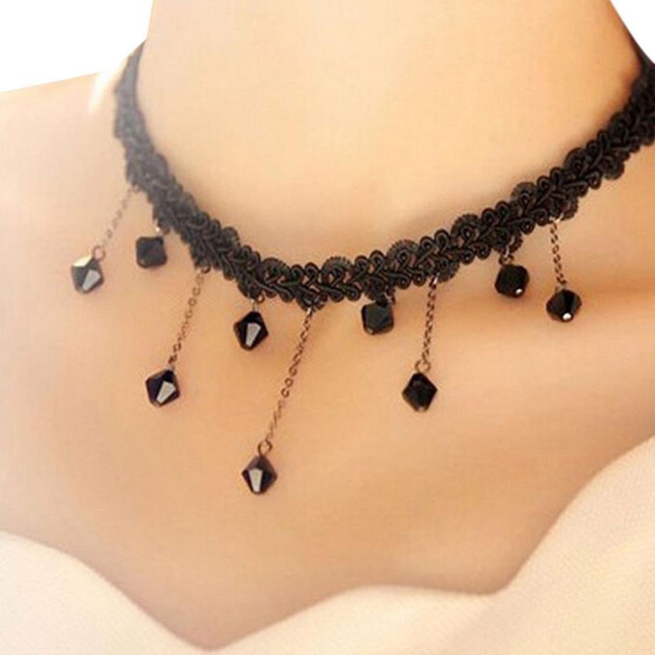 Vòng choker ren phối dây đính hạt thời trang cho nữ