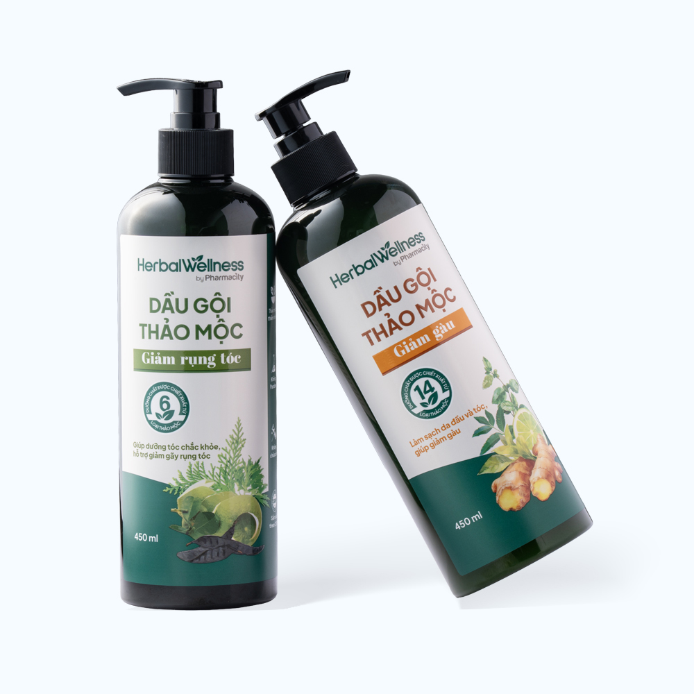 Dầu gội thảo mộc giảm rụng tóc Herbal Wellness by Pharmacity chai 450ml
