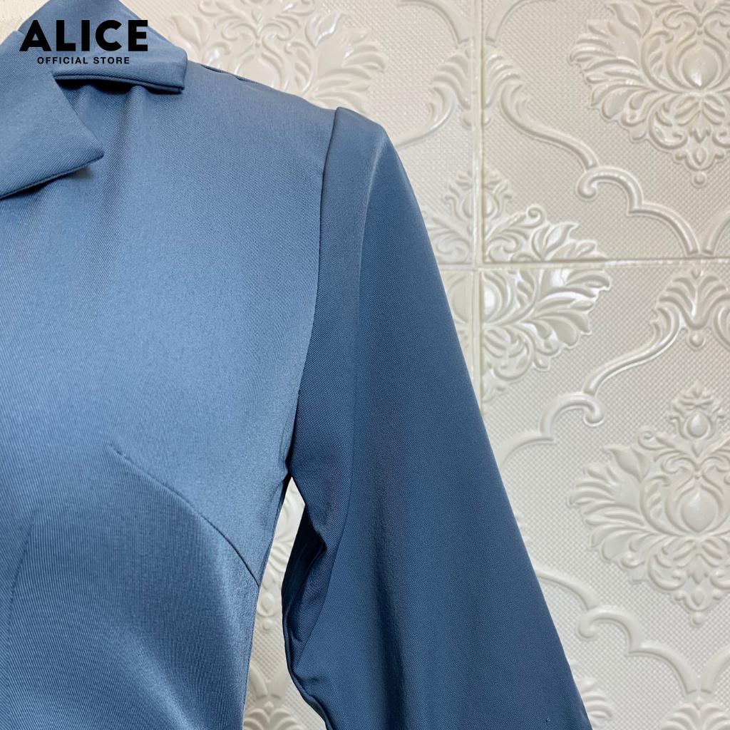 Váy Thiết Kế Cổ Vest ALICE Tay Lửng Gấp Gấu Phối Xếp Ly Vạt Áo V531