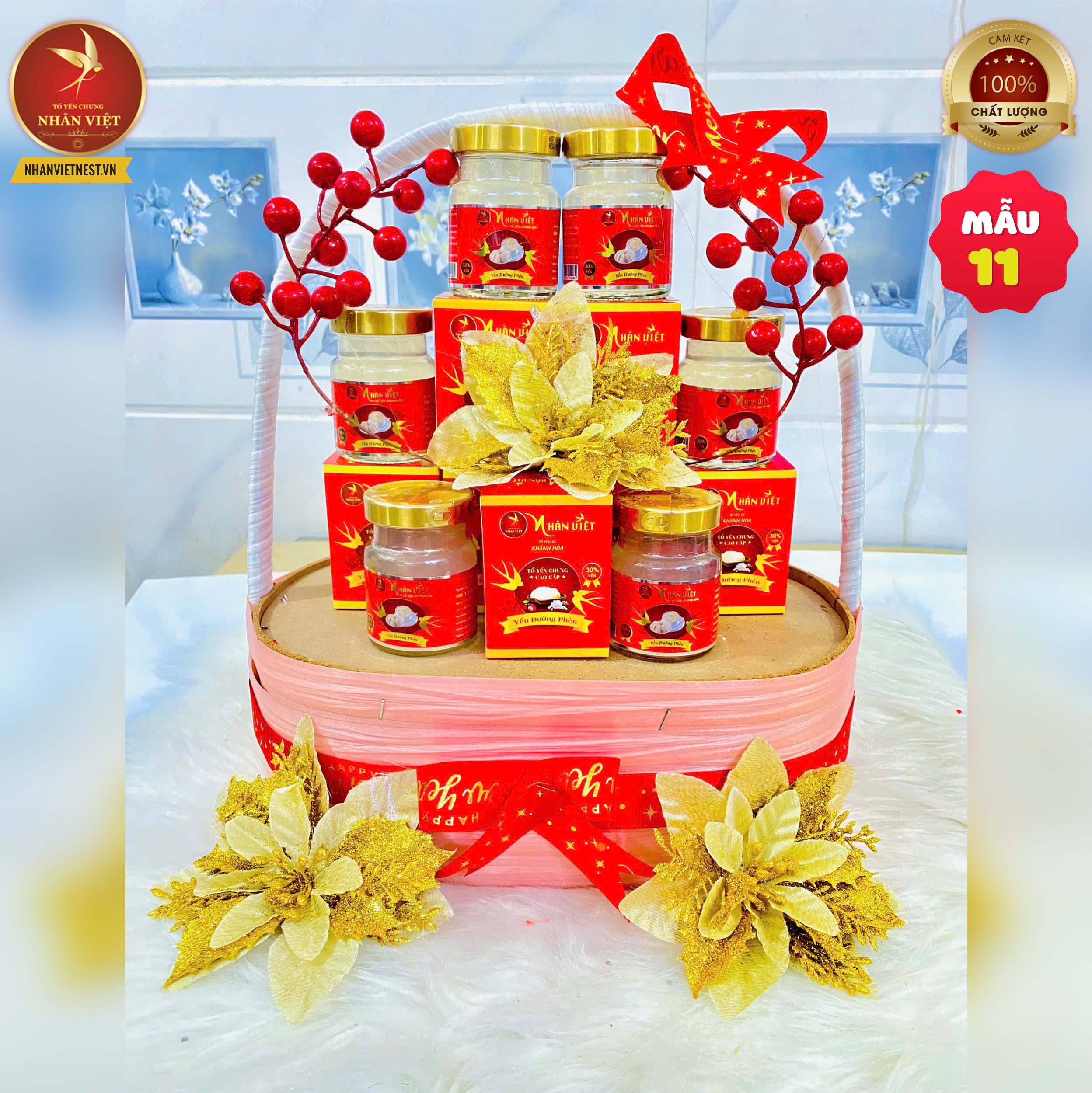 GIỎ QUÀ TẾT YẾN SÀO NHÂN VIỆT 2026 MÃ ĐÁO THÀNH CÔNG (MẪU 11)