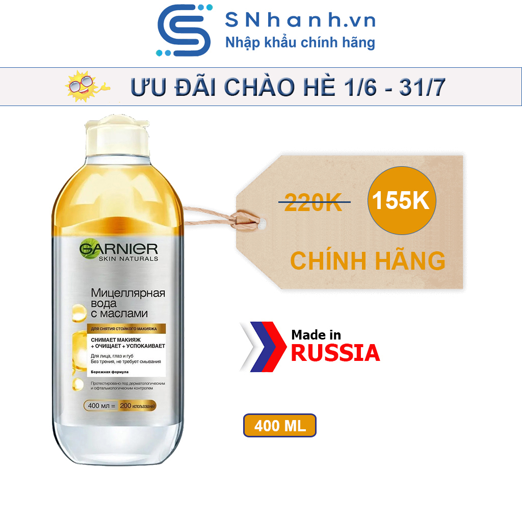 Nước tẩy trang Micellar Garnier với dầu argan dành cho mọi loại da Lọ 400ml