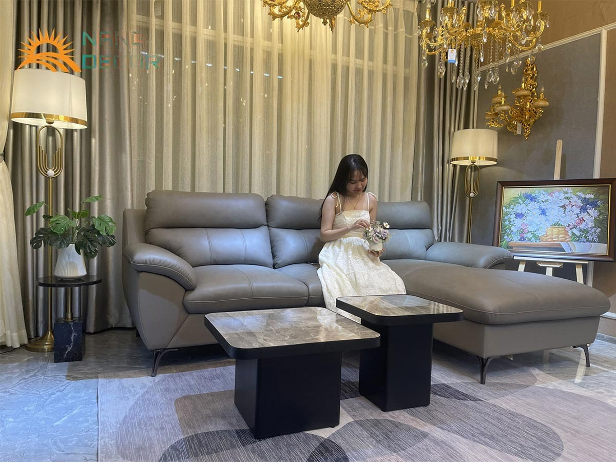 Ghế sofa góc L da bò Italy Juno sofa màu xám SFLCT01 2m6 x 1m6 hàng cao cấp chuẩn da bò nhập khẩu Ý