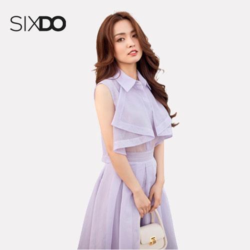 Áo sơ mi nữ tím tơ sát nách SIXDO