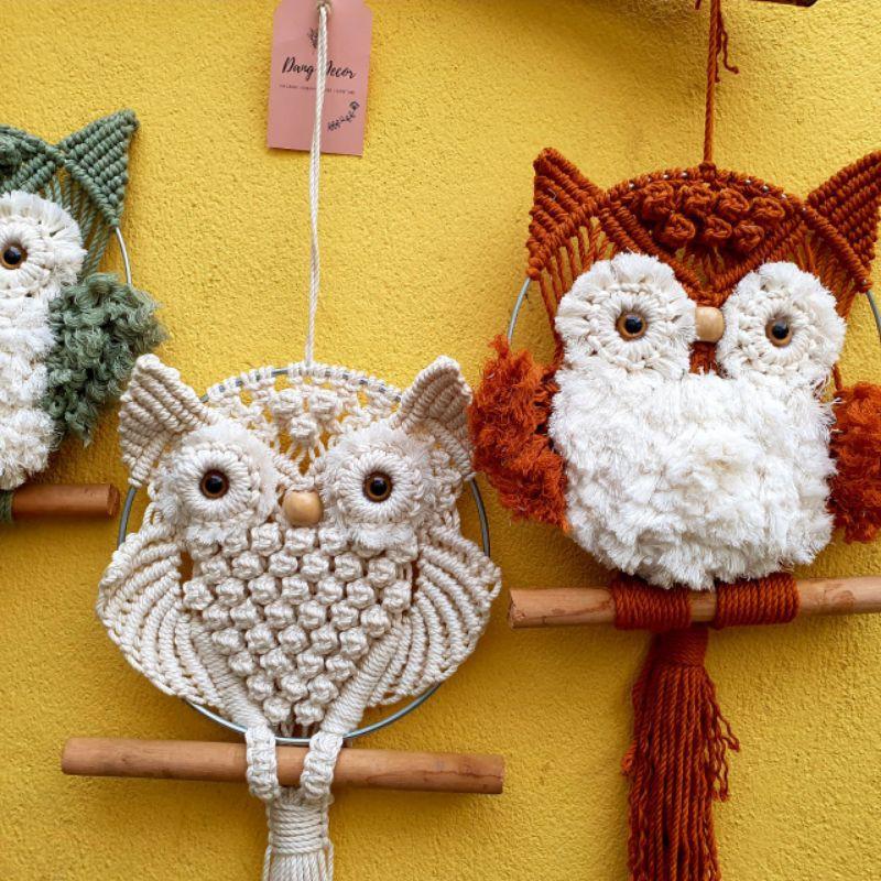 Nhiều màu - Cú bông macrame treo tường phụ kiện trang trí nhà cửa