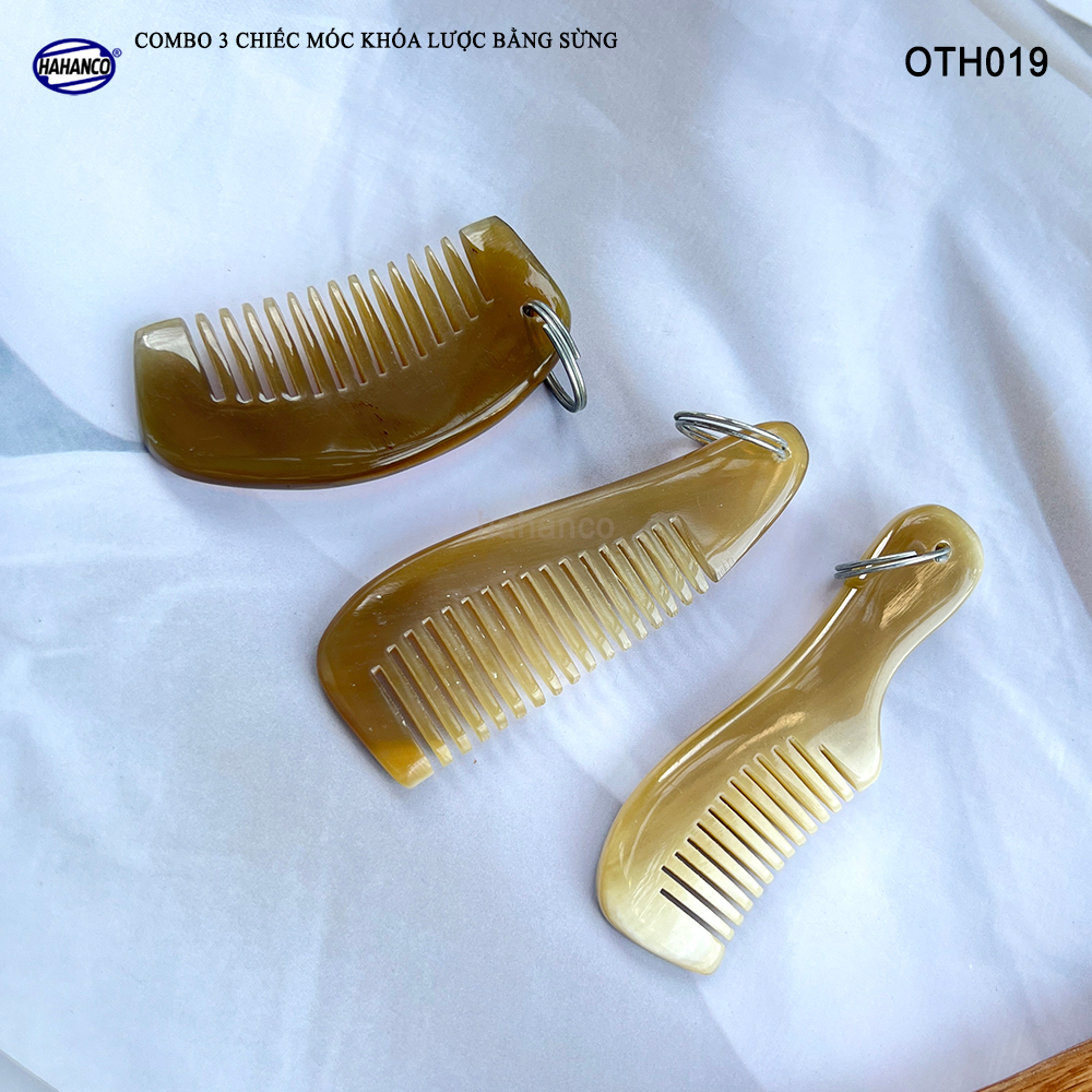 Combo 3 Móc treo chìa khóa / Chiếc lược mini bằng sừng trâu (OTH019) Nhỏ gọn - Tiện lợi