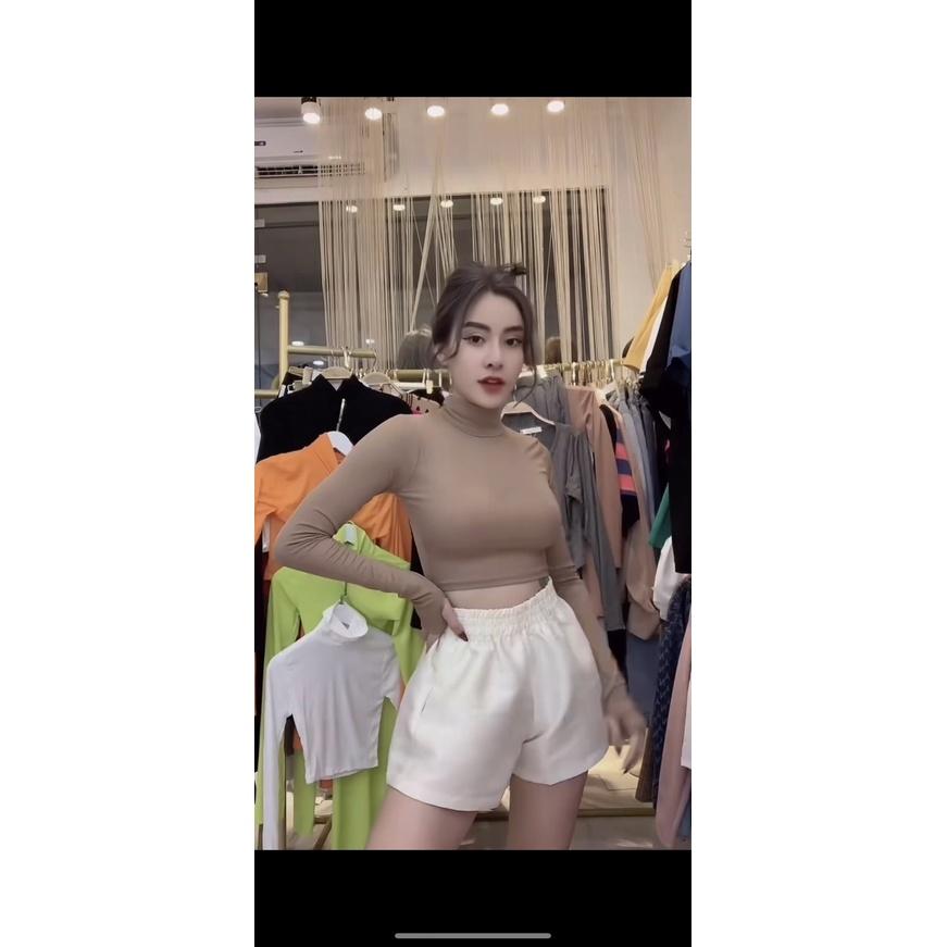 Áo croptop nữ len tăm cổ lọ hàn quốc dài tay thun lạnh giữ nhiệt cổ 3 phân S-M