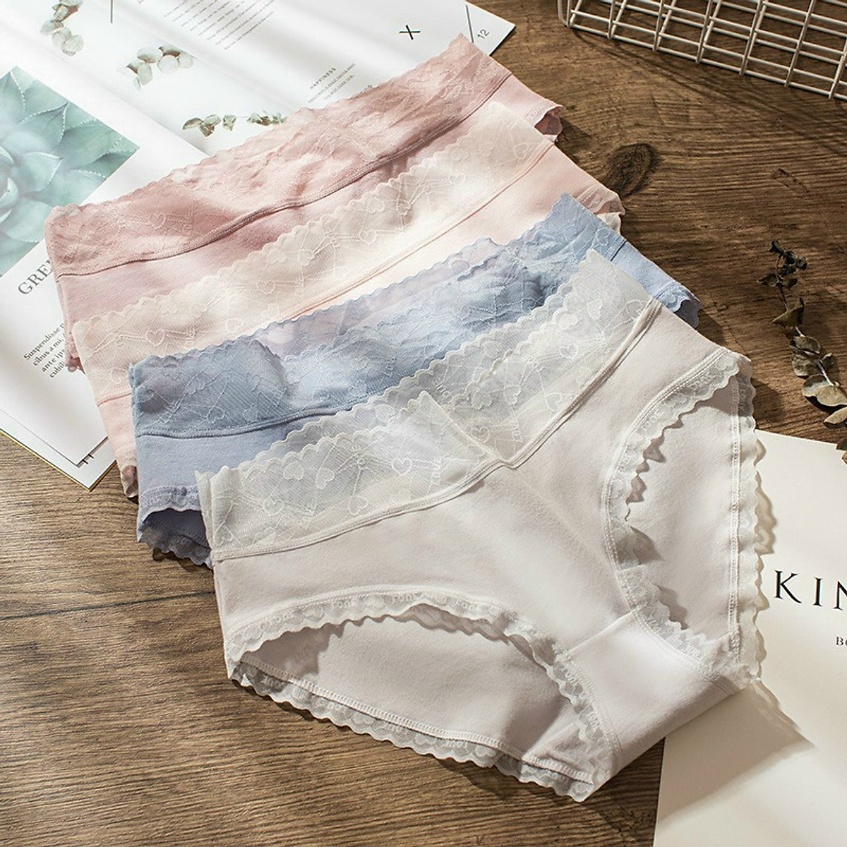 SET 5 QUẦN LÓT COTTON lụa thông hơi mềm mại phối viền ren xinh xắn