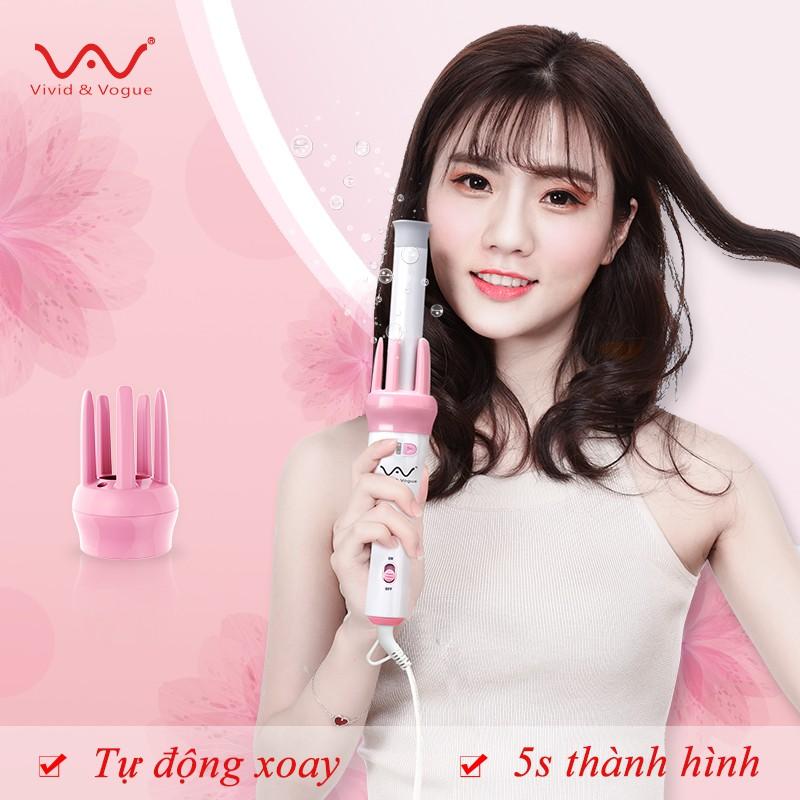 Máy uốn tóc tự động xoăn xoay 360 làm xoăn tóc VIVID & VOGUE - VAV022B /Màu Hồng Trắng