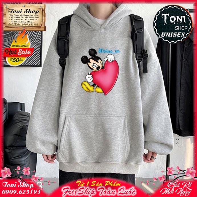 ÁO HOODIE MICKEY BIG HEART Nỉ Ngoại Cao Cấp - In Pet Siêu Bền Siêu Đẹp