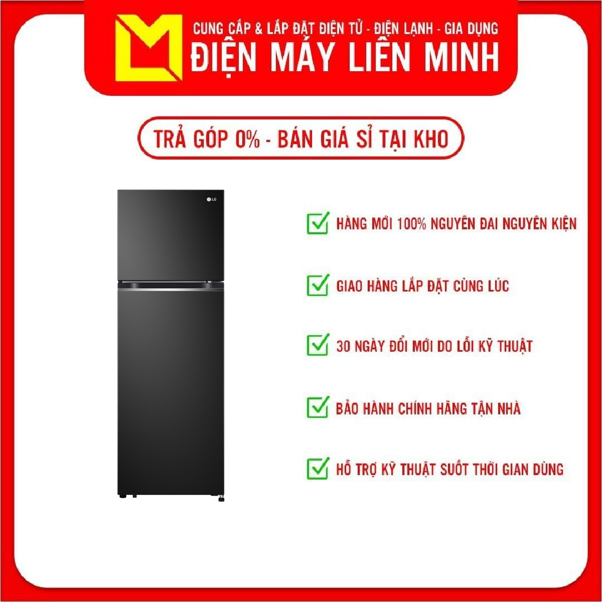 Tủ lạnh ngăn đá trên LG Smart Inverter GV-B262BL 266L (Đen) - HÀNG CHÍNH HÃNG (CHỈ GIAO HCM)