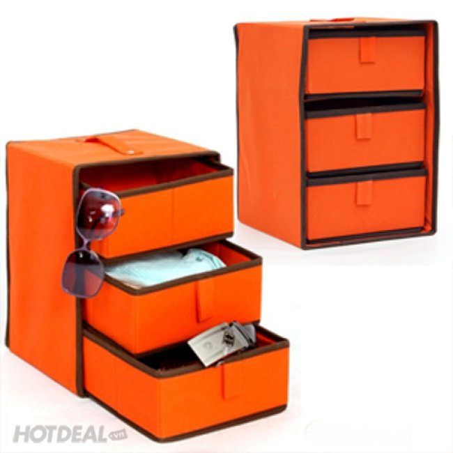 Hộp Vải Đựng Đồ 3 Ngăn 50X30x20 - Giao màu ngẫu nhiên