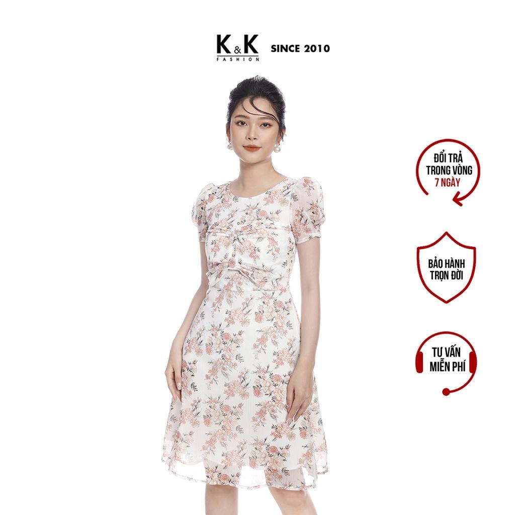 Đầm Voan Hoa Xòe K&amp;K Fashion KK105-04 Phối Nơ Ngực Chất Vải Voan Mền Mát