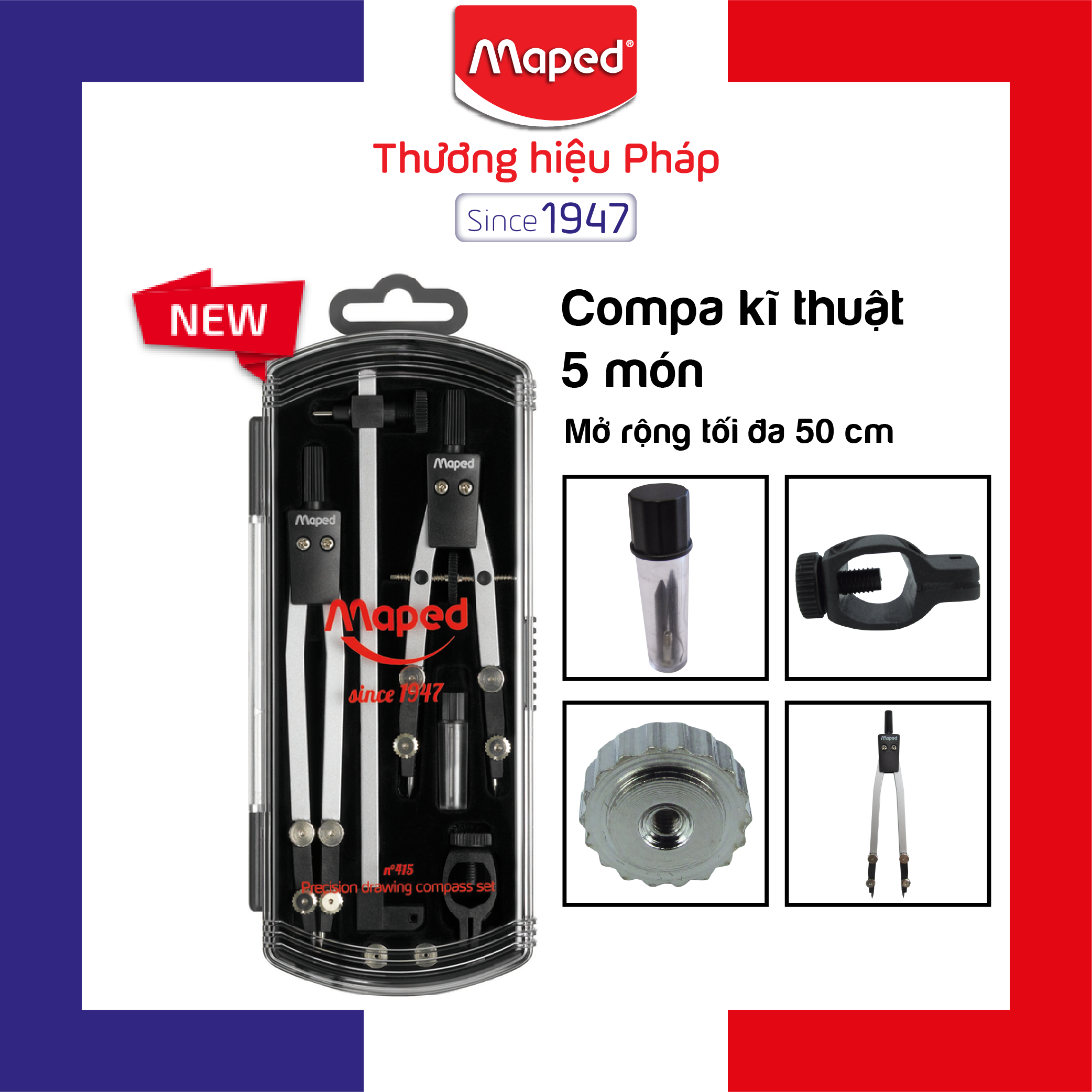 MAPED - Hộp Compa kỹ thuật Precision - set 5 (vẽ vòng tròn 52cm)