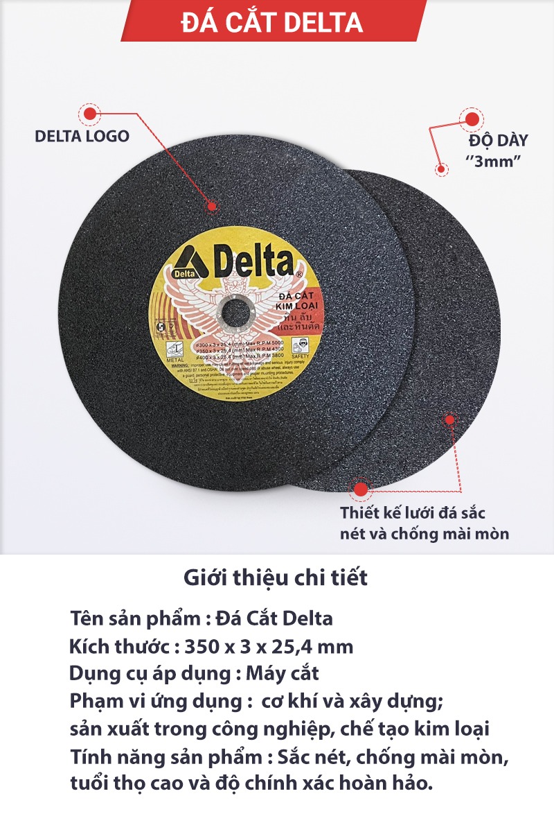 (1 Viên) Đá Cắt Kim Loại Delta 400x3x25.4mm Thiết Kế Lưỡi Đá Sắc Nét và Chống Mài Mòn | TOPWIN Official Store