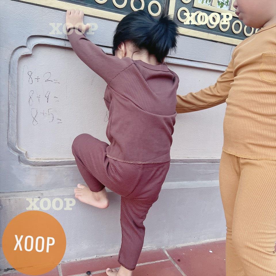 Bộ dài tay xoop - Bộ dài tay gân tăm chạy chỉ nổi túi cho bé BD11