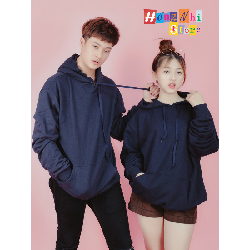 Áo Hoodie Trơn Màu Xanh Đen Cao Cấp Dáng Rộng Unisex Nam Nữ Mặc Được - MM