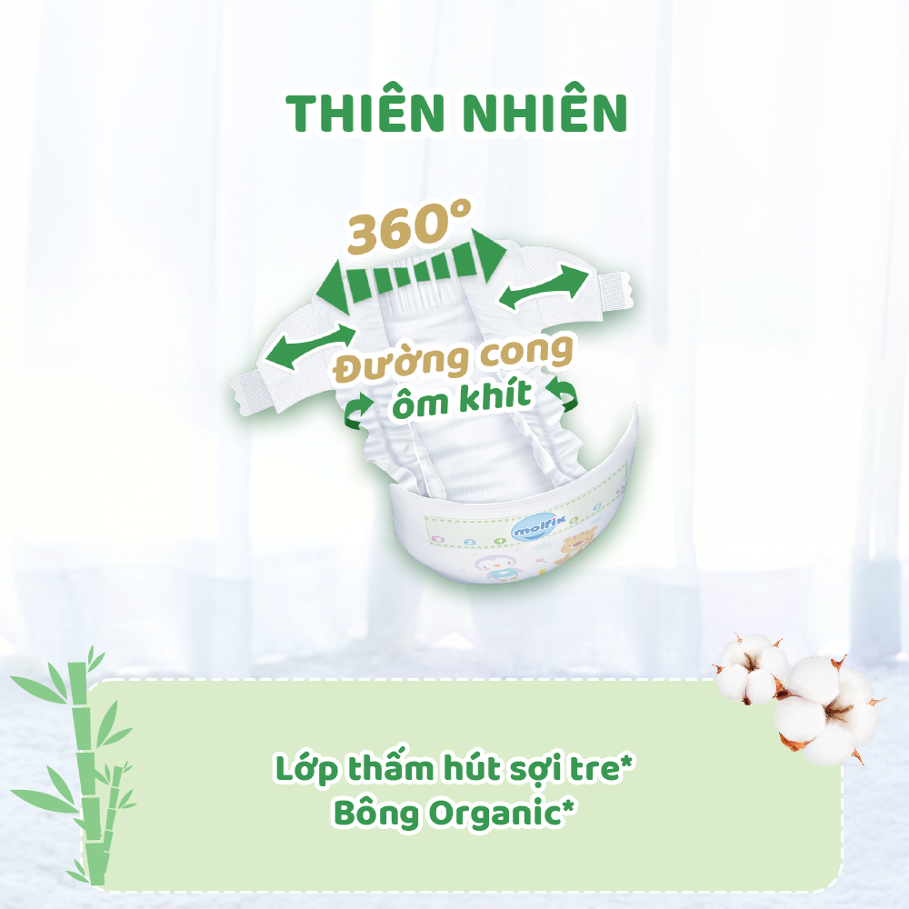 Tã/bỉm dán sơ sinh Molfix Thiên nhiên Jumbo Newborn (dưới 5kg) - Gói 72+8 miếng