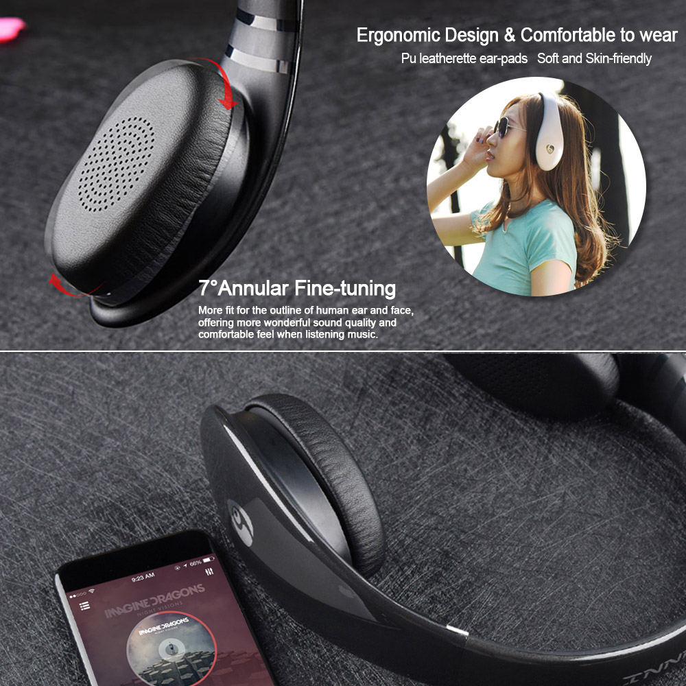 Tai Nghe Ngoài MP3 S66 Âm Thanh Nổi Bluetooth 4.1 Thẻ TF Mic Màu Hồng Đen