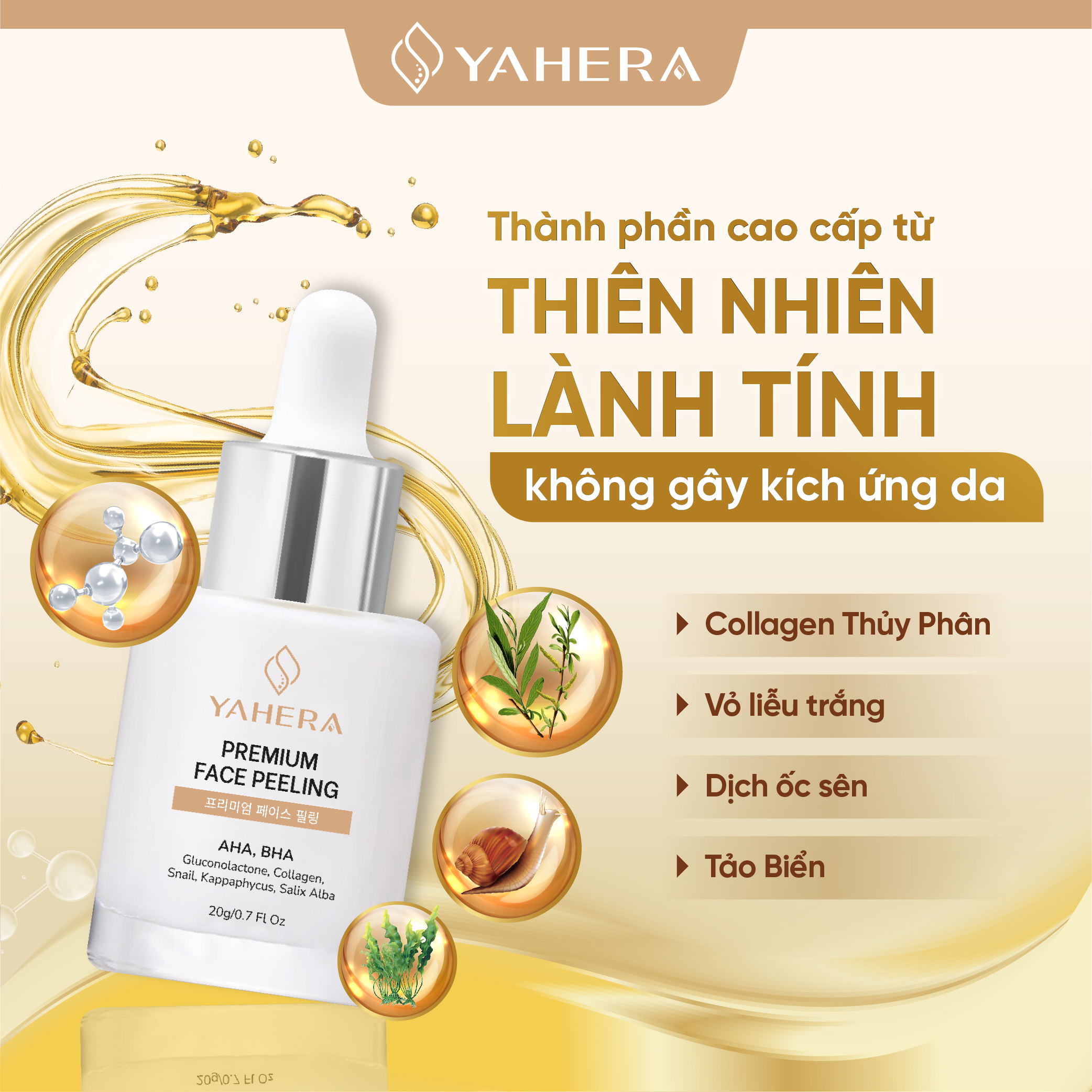 Tẩy tế bào chết hóa học cao cấp YAHERA Premium Face Peeling BHA2% AHA7% loại bỏ tế bào chết mụn đầu đen se khít lỗ chân lông 20g