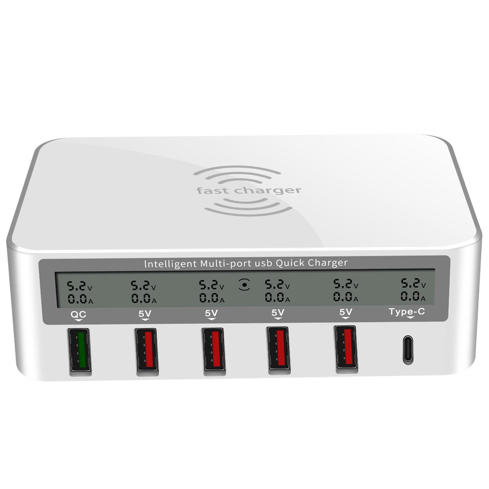 Desktop USB-C Qi 5 USB Ports QC 3.0 Charging Station for iPhone and More EU