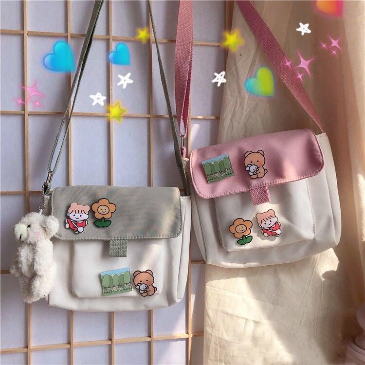 InsJapanese-Style Harajuku Cute Vintage Soft Sister Sling Canvas Bag Female Student Korean-Style One-Shoulder All-match