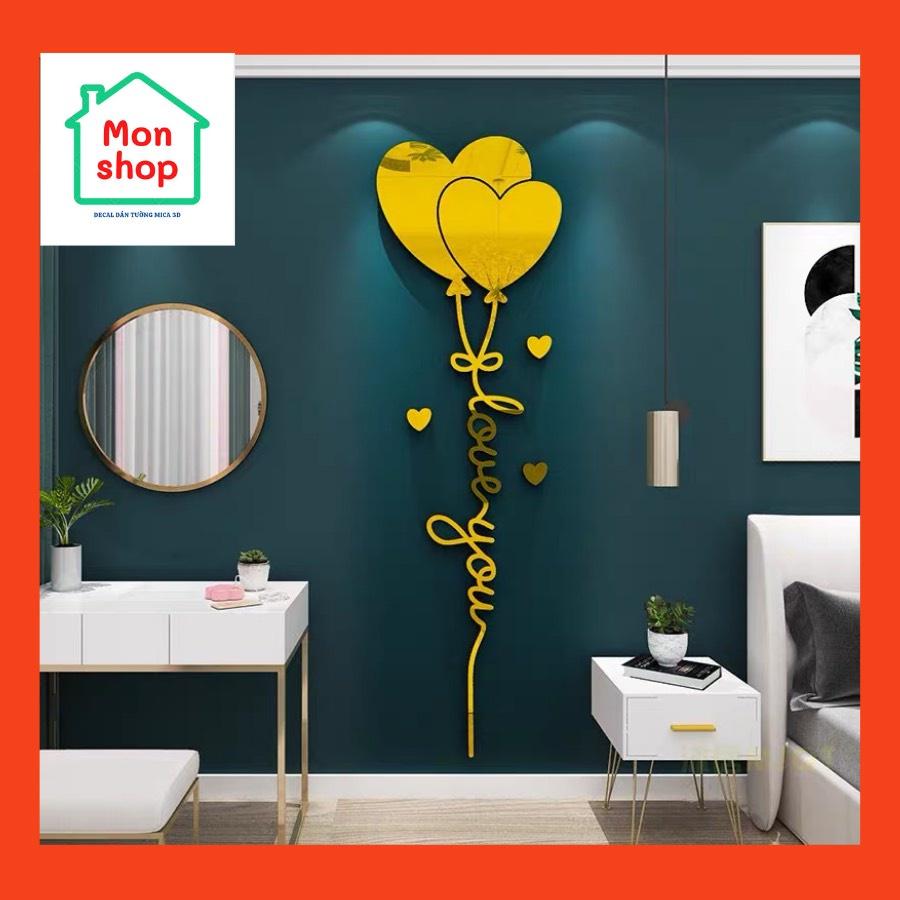 Decal dán tường mica 3D dán nổi chữ I love you nhiều màu xinh xắn, trang trí phòng ngủ
