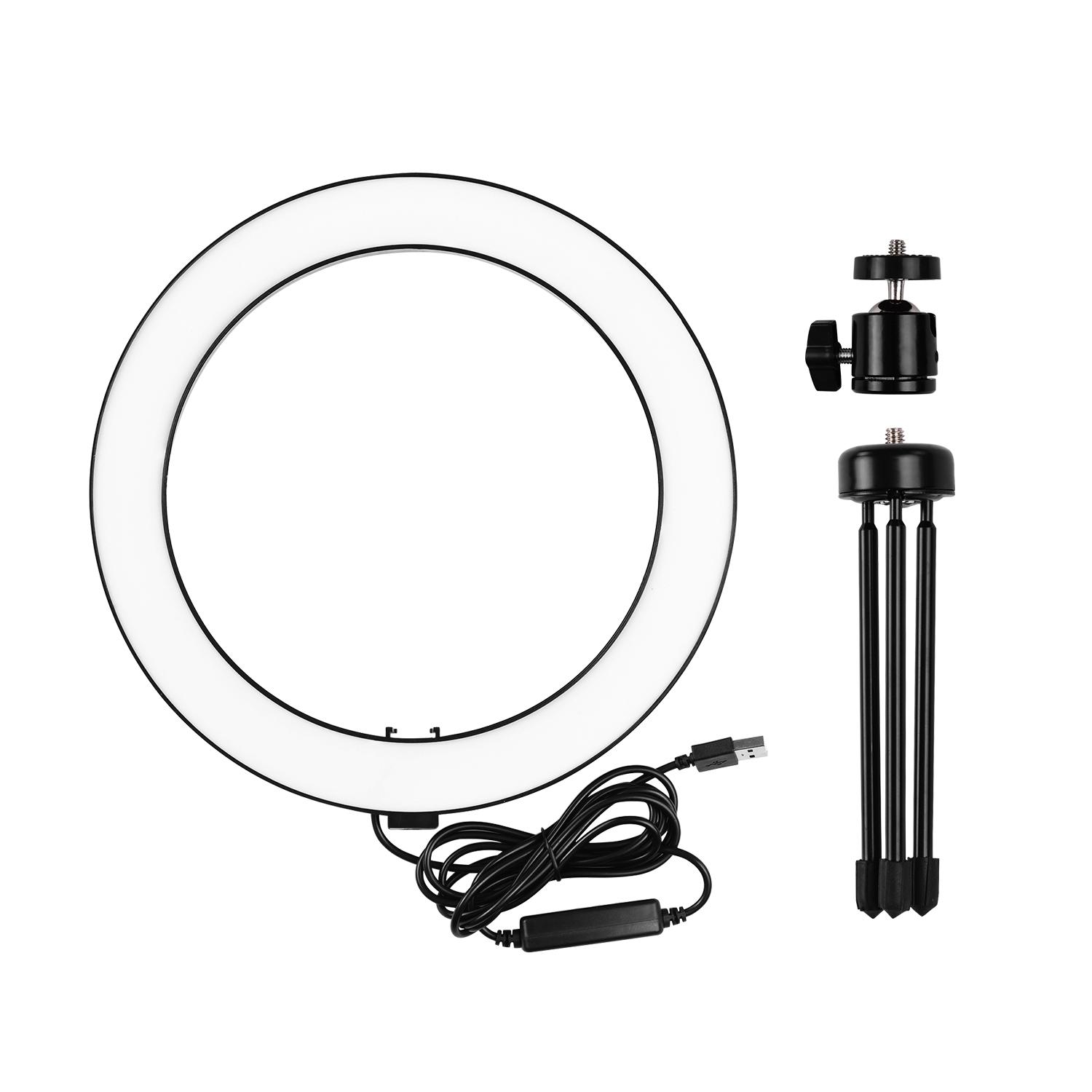 Đèn LED vòng 10 inch Chụp ảnh Đèn chiếu sáng 3 chế độ USB có thể điều chỉnh độ sáng Được hỗ trợ với giá ba chân máy tính để bàn mini để phát trực tiếp
