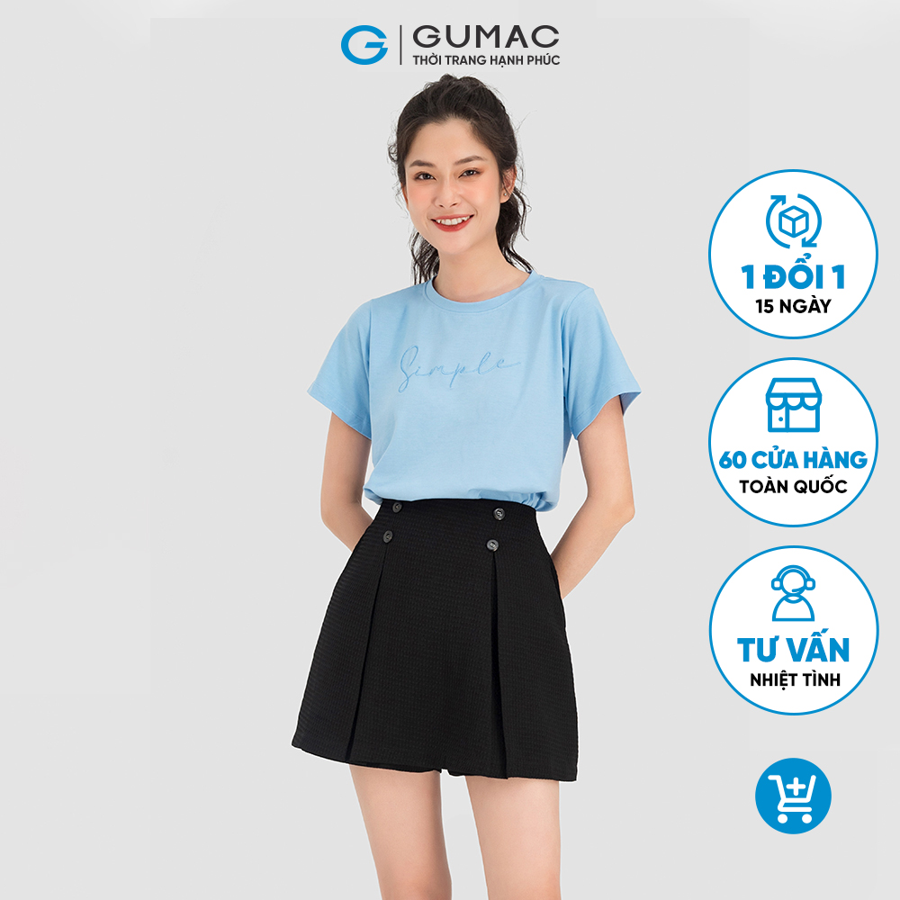 Áo thun nữ GUMAC ATC08016 cổ tròn thêu chữ Simple