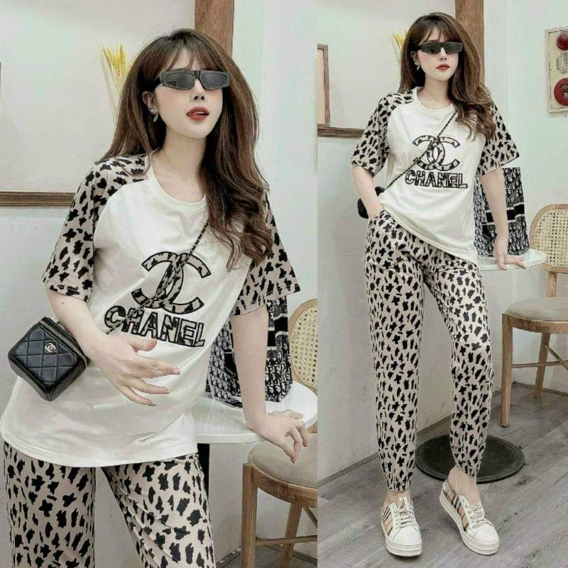 Bộ đồ thể thao nữ phối hoạ tiết 3D thêu form rộng
