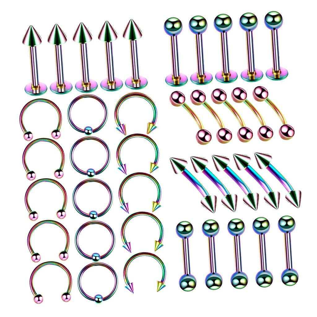 40 Pieces Jewelry 16G Belly Nose Lip Eyebrow