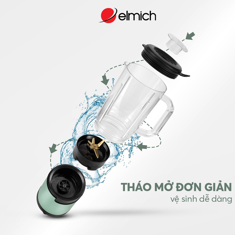 Máy xay sinh tố Elmich BLE3888 1000W - Hàng chính hãng (Xanh nhạt, xanh đậm, Hồng phấn, Vàng kem)