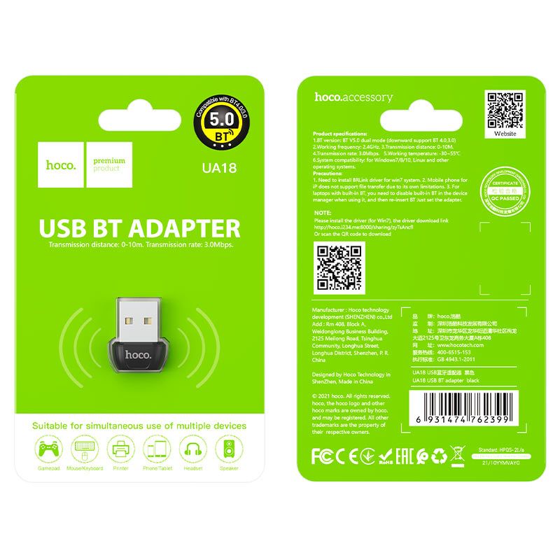 USB chuyển đổi sang Bluetooth hỗ trợ kết nối đa thiết bị cho loa, tai nghe, bàn phím và chuột, máy in, v.v. UA18 - hàng chính hãng