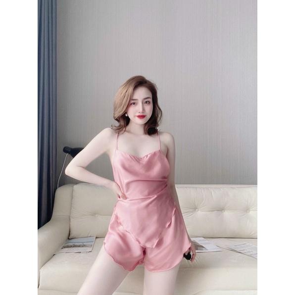 Đồ Ngủ Yếm Lụa Satin Nữ, kiểu dáng gợi cảm, thoải mái, chất lụa mềm mại, Freesize &lt; 58kg, tuỳ chiều cao