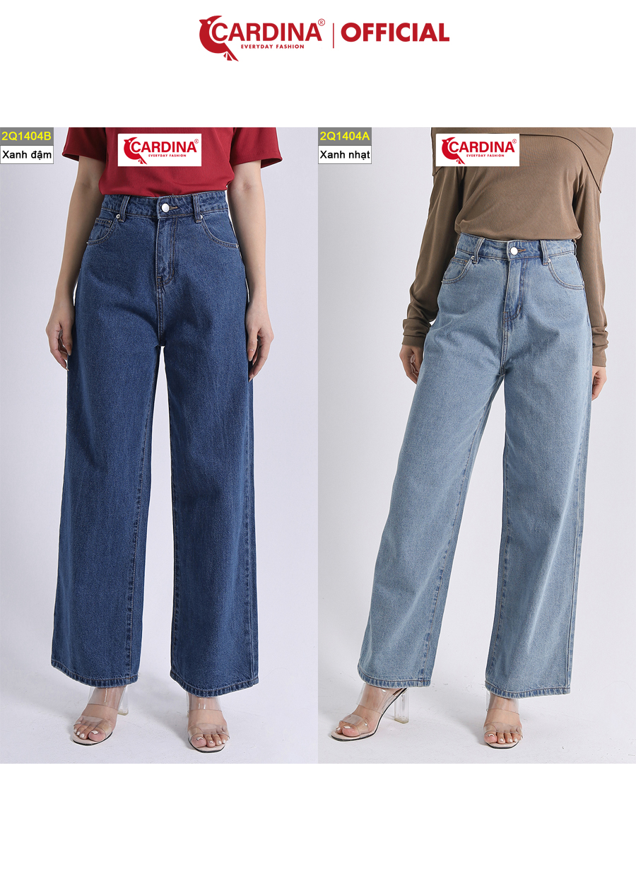 Quần Jeans Nữ CARDINA Cao Cấp Quần Bò Ống Rộng Cài Khuy Có Khóa Kéo 2Q14