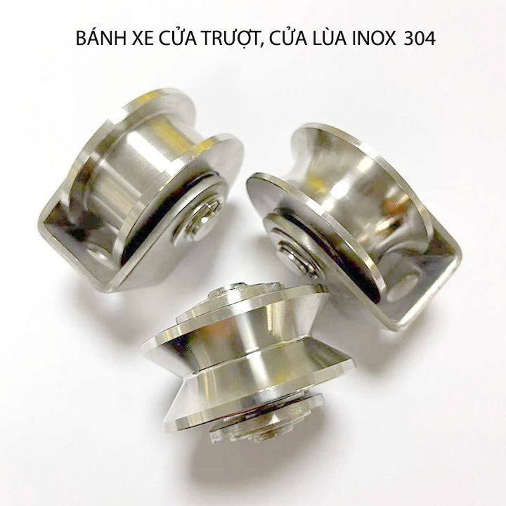 Bộ bánh xe cho cửa cổng trượt, cửa lùa bằng inox 304, loại 16x48mm, Ray U, V, H tùy chọn