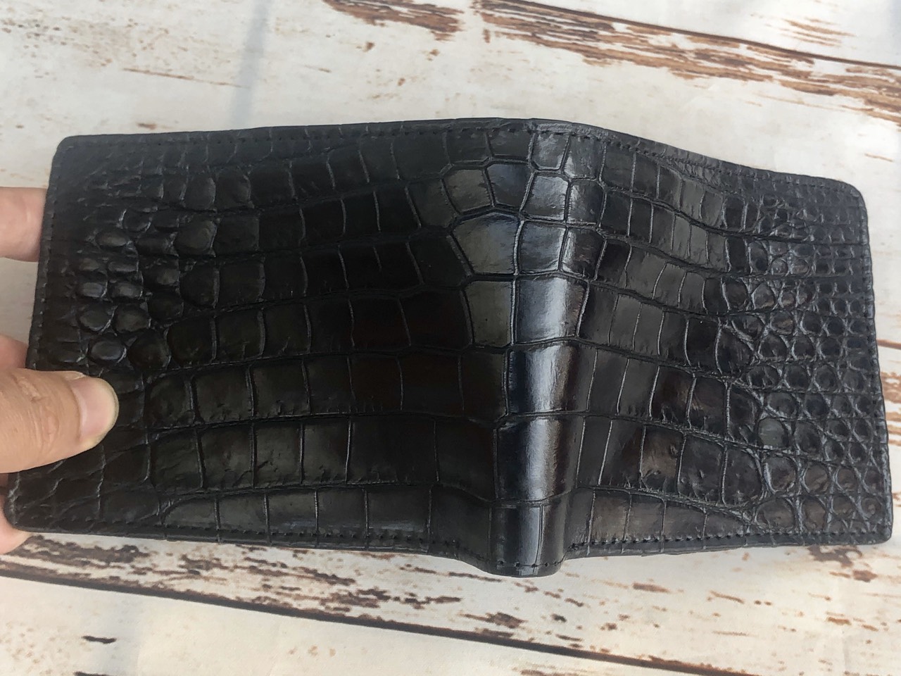 Ví da cá sấu nam 2 mặt màu đen