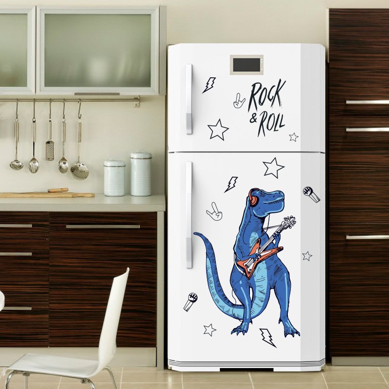Decal dán tường khủng long xanh Rock and Roll sôi động