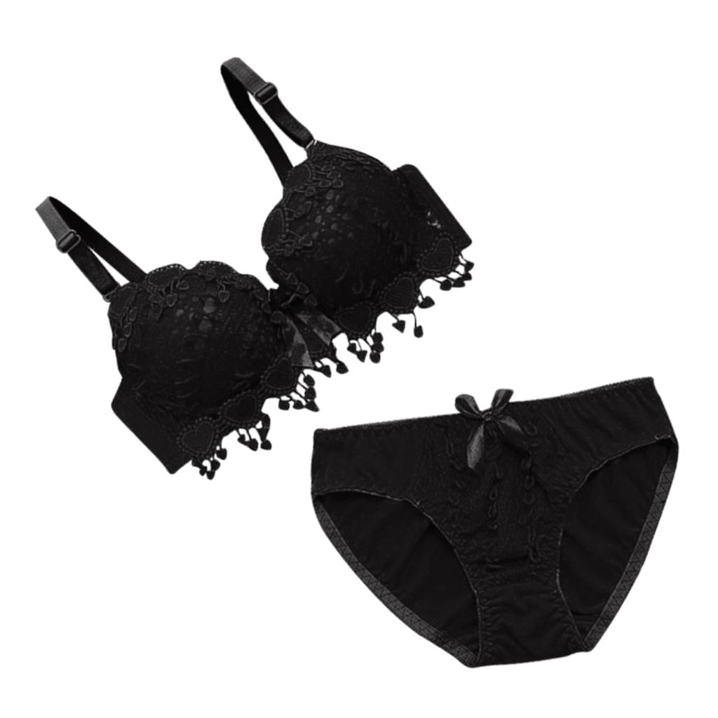 Womens Push Up Bra Set Embroidery  Lace Lingerie Bra Panties Set