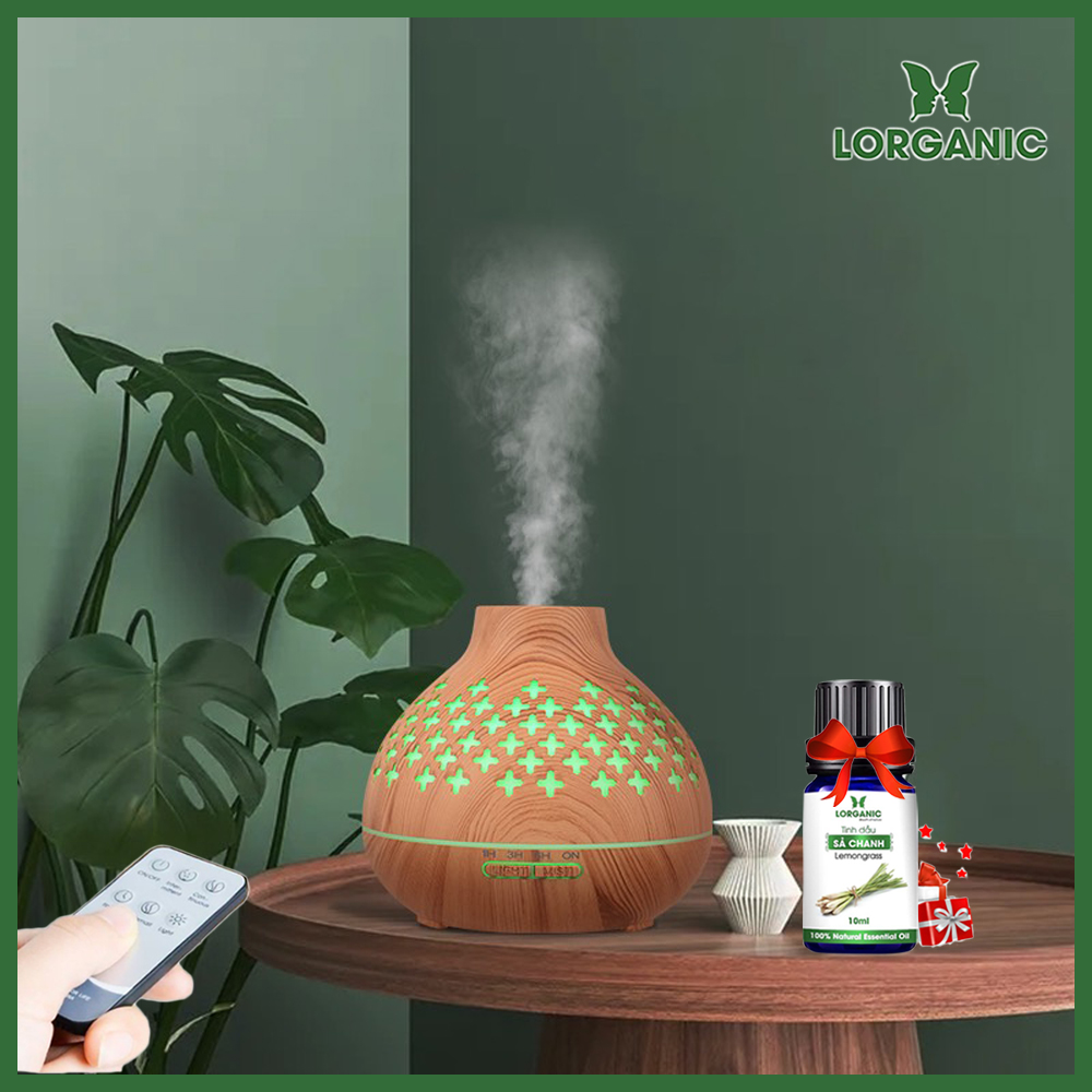 Máy Khuếch Tán Máy Xông Tinh Dầu Lorganic Hình Núi Caro Fx2079 Tinh Dầu Sả Chanh 10Ml Công Nghệ Hiện Đại Tích Hợp Remote Thích Hợp Xông Phòng 15 - 40M2 - Màu Gỗ Vàng Tinh Dầu Sả 10Ml
