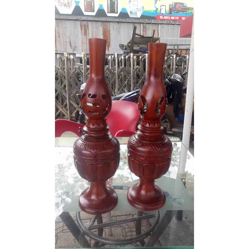 Cặp đèn thờ gỗ Hương cao cấp cao 40cm