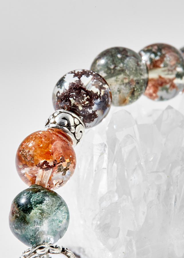 Vòng tay thạch anh ưu linh đa sắc charm cây bạc Ngọc Quý Gemstones