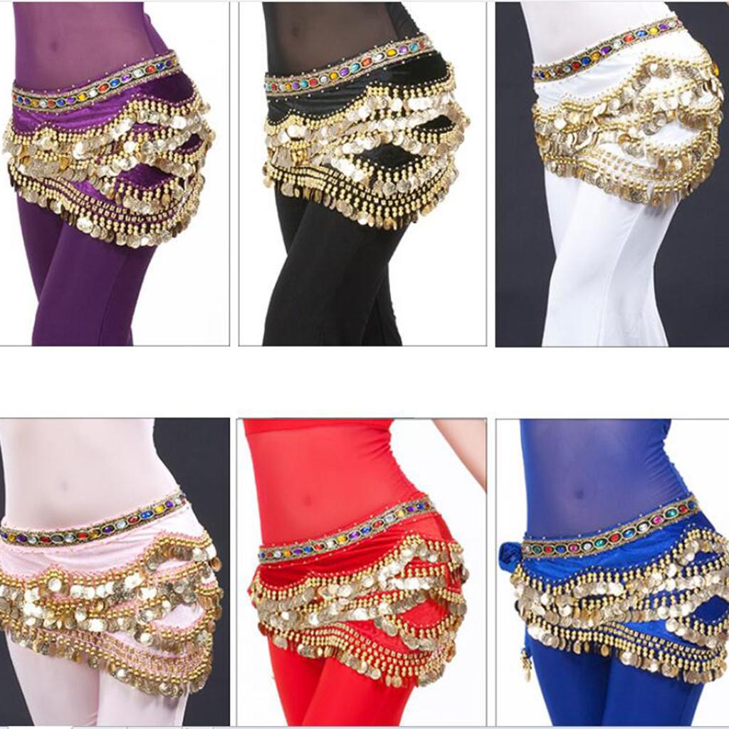 Velvet Dangling Gold  Belly Dancing Hip Skirt Scarf Wrap Belt