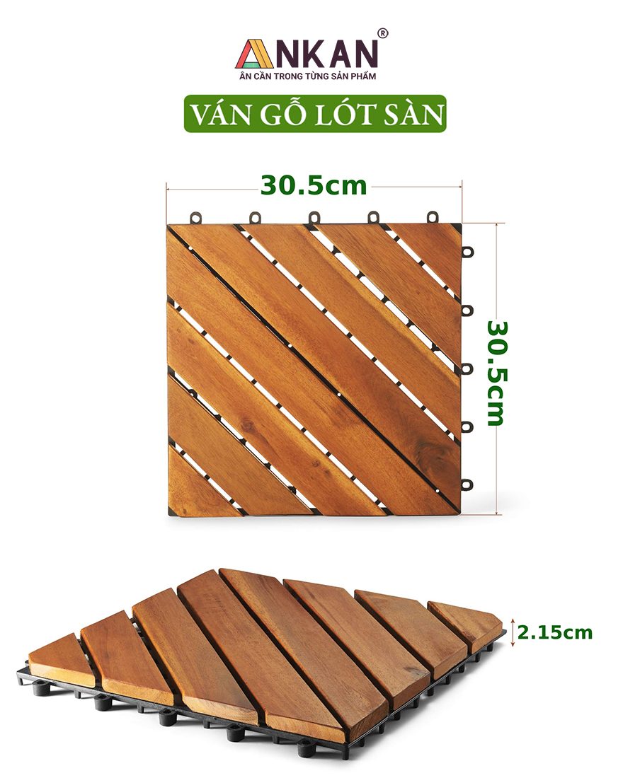 VỈ GỖ LÓT SÀN 8 NAN XÉO - NÂU VÀNG (10 VỈ) -  VỈ GỖ DỄ DÀNG LẮP ĐẶT; CÓ THỂ KẾT HỢP VỚI VỈ CỎ NHÂN TẠO ĐỂ TRANG TRÍ BAN CÔNG, LÓT HÀNH LANG, VĂN PHÒNG, KÍCH THƯỚC 30x30cm