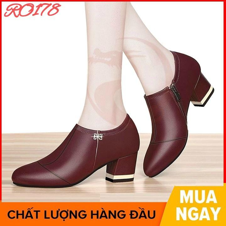 Giày boot bốt nữ cổ thấp 5 phân hàng hiệu rosata hai màu đen đỏ ro178