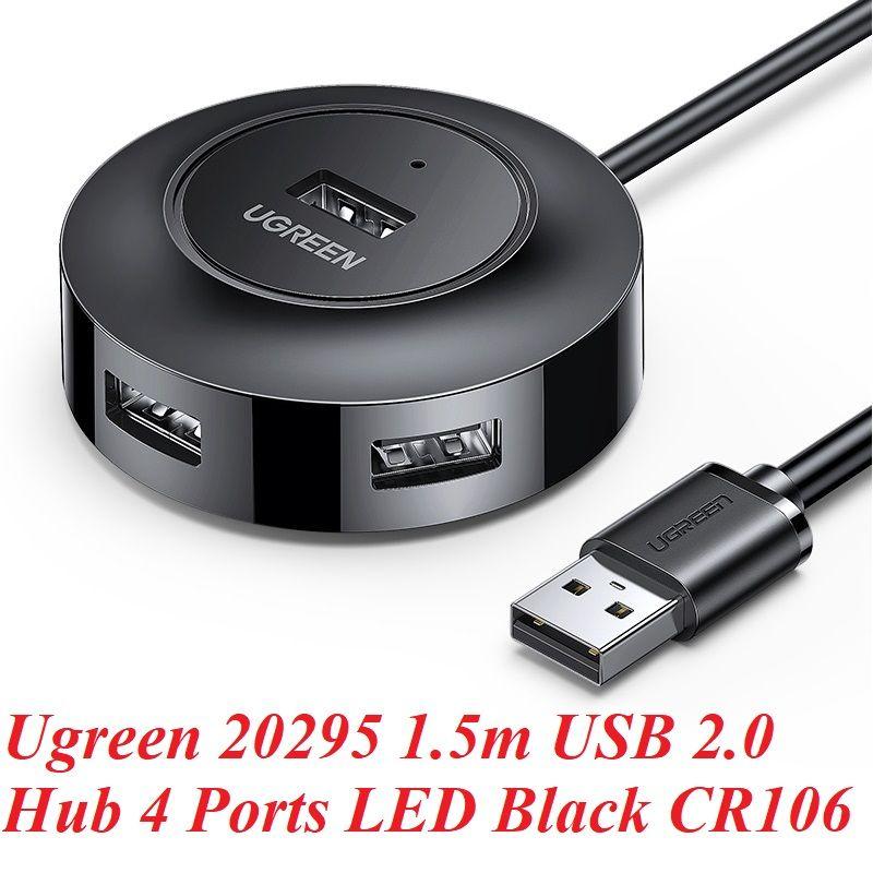 Ugreen UG20295CR106TK 1.5M Màu Đen Bộ chia Hub USB 2.0 sang 4 cổng USB 2.0 có đèn LED, có cổng cấp nguồn Micro USB 5V - HÀNG CHÍNH HÃNG