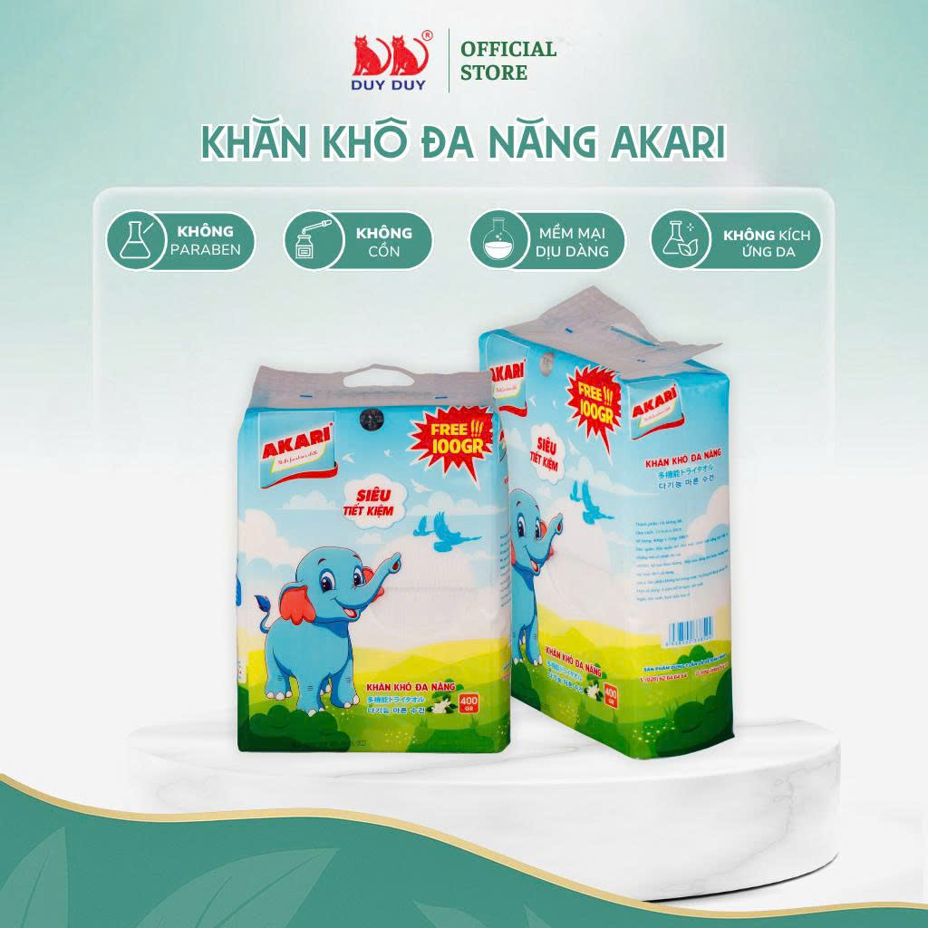 Khăn khô đa năng Akari vải sợi tự nhiên 400gr +100gr  Free (13.5x20cm) dạng rút siêu tiết kiệm